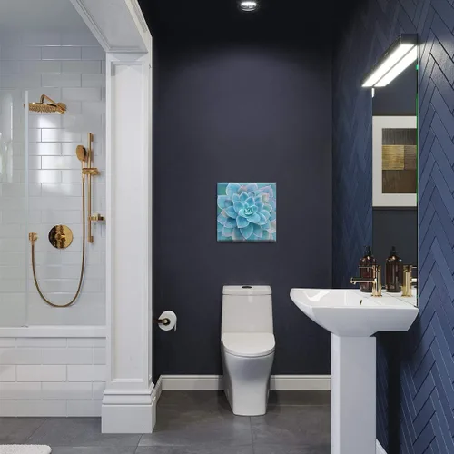 Vista 4 de Decoración de baño de suculentas azules, arte de pared enmarcado, moderno, popular, plantas de pared, impresiones en lienzo, decoración de pared