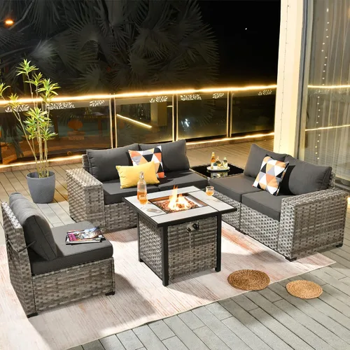 Vista 31 de HOOOWOOO Outdoor Patio Sectional Furniture Sofa Set with Widened Armrest,6 Piece Small Modern Wicker Couch,Modular L Shaped Conversation Seating Set