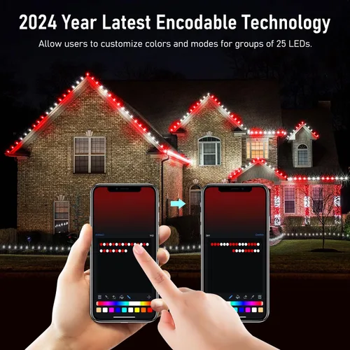Vista 2 de Luces de Navidad Inteligentes C9 para Exteriores, 134 Pies 150 Luces LED C9 en Cadena Control por Aplicación, 105 Modos de Luz, Impermeables