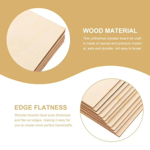 Vista 8 de EXCEART 10 piezas de hojas de madera sin terminar sin pintar hechas a mano, piezas cuadradas de madera, tablas de rebanadas de madera