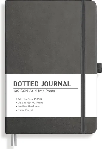 Vista 29 de RETTACY Cuaderno de diario con puntos y viñetas, 192 páginas, tamaño mediano A5 (5.7" x 8.3"), tapa dura de cuero, papel grueso de 100 gsm