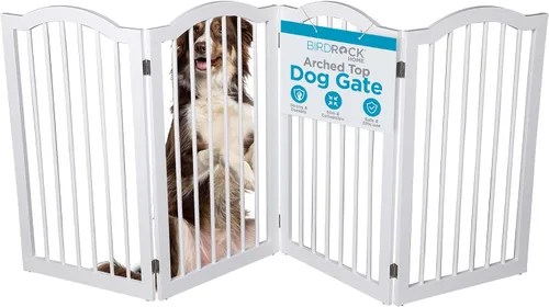 Vista 12 de INTERNET'S BEST Puerta para perros con parte superior arqueada, 3 paneles, barrera de madera para mascotas de 24 pulgadas de alto para perros
