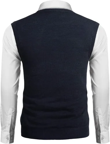 Vista 4 de COOFANDY Chaleco de suéter casual ligero con cuello en V para hombre, Vino