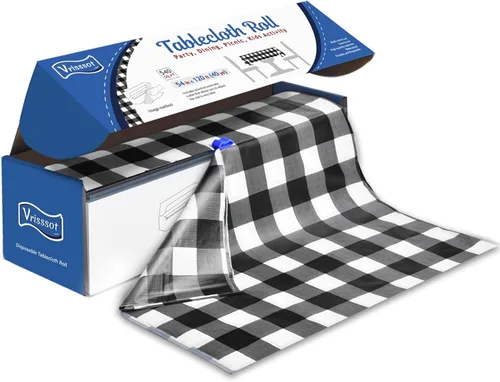 Vista 25 de Mantel desechable de plástico para mesas: 54 pulgadas x 120 pies, cubierta de mesa de plástico con cortador fácil de deslizar, manteles de plástico