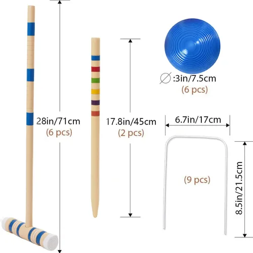 Vista 3 de Juego de croquet para adultos de 28 pulgadas con mazos de madera, bolas de colores, bolsa de transporte resistente para adultos y niños, perfecto