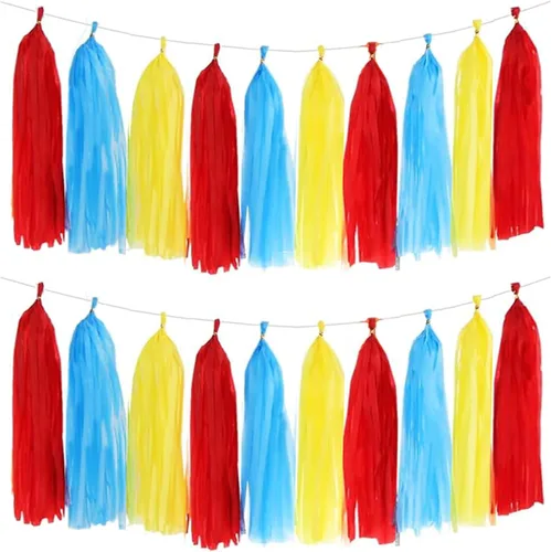 Vista 27 de 30 guirnaldas de borlas brillantes beige, amarillo y naranja para decoraciones de fiesta