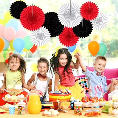 Vista 2 de Outus 9 abanicos de papel para colgar en fiestas, guirnaldas de papel decorativas redondas para cabina de fotos, decoración para carnaval