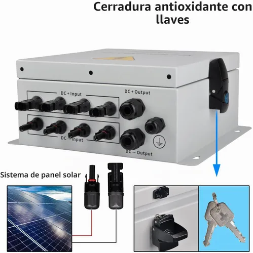 Vista 5 de Caja combinadora fotovoltaica de 4 cuerdas con fusible de corriente nominal de 15 A, caja de metal Surge Protective Device and 50A Air Circuit