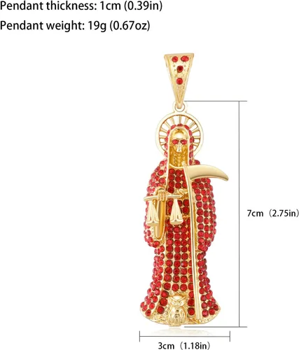 Vista 2 de Collar de Santa Muerte con diamante chapado en oro de 14 quilates con colgante de Santa Muerte con hoz regalo de vacaciones, Cobre + acero