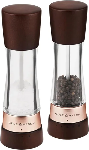 Vista 10 de Cole & Mason H332293 Derwent Black Wood Salt and Pepper Mills, Gourmet Precision+, Ajuste de Molienda, Haya Teñida/Acrílico, 190 mm, Juego
