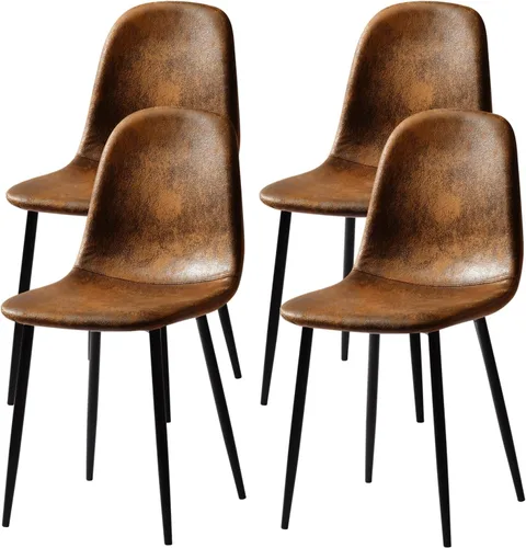 Vista 10 de FurnitureR Juego de 4 sillas de comedor, asiento de comedor tapizado de tela de felpilla con patas de metal resistentes, sillas laterales de Beige