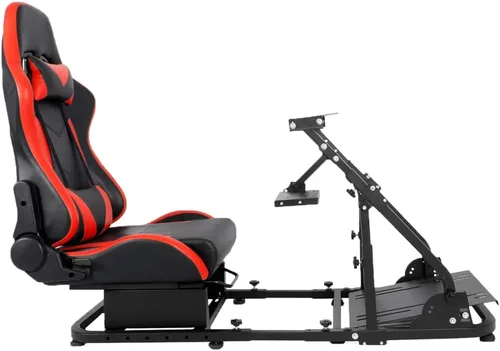 Vista 2 de Marada Racing Simulator Cockpit,Tilt-Adjustable Steering Wheel Stand with Red Seat fit Logitech G25 G27 G29 G920 Thrustmaster T300RS T150 PS4 Xbox