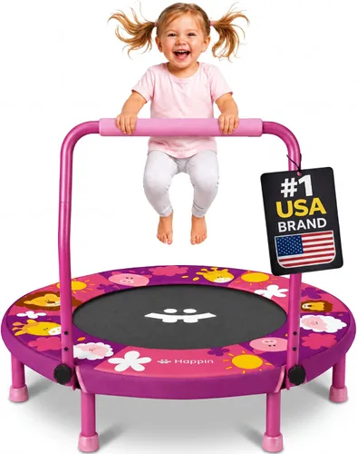Vista 9 de Happin® 36'' Toddler Trampoline Indoor, Foldable Mini Trampoline for Kids Ages 2-6, ASTM Certified, Adjustable Handle, Safety Pad for Indoor &