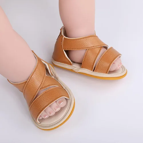 Vista 3 de Sandalias de piel con velcro para bebés y niñas, zapatos antideslizantes de punta abierta, zapatos de verano al aire libre para bebés y niños