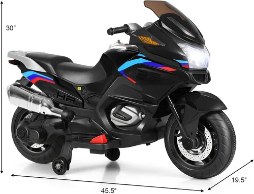 Vista 9 de HONEY JOY Motocicleta para niños de 12 V, vehículo eléctrico a batería para niños, ruedas de entrenamiento, luces LED, pedal de pie, suspensión