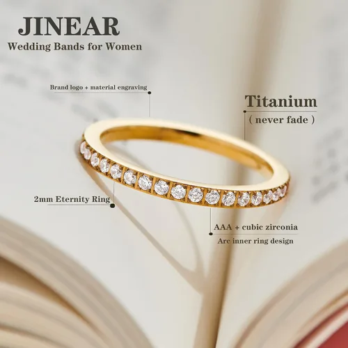 Vista 2 de JINEAR 3mm Wedding Bands for Women Eternity Ring 18K Gold Plated Cubic Zirconia Engagement Rings Stackable Anniversary Promise Statement Ring Gift