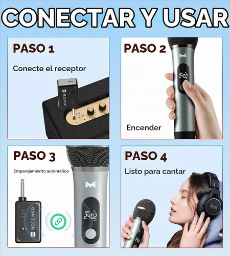 Vista 4 de Micrófonos inalámbricos, micrófono inalámbrico con conexión de chip uno a uno, duración de 40 horas, recepción de distancia de 200 pies, micrófono