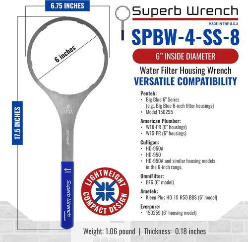 Vista 5 de Superb Wrench SUPERB-SW-4-SS-8 Llave de metal para carcasa de filtro de agua (6 pulgadas de diámetro interior)