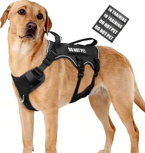 Vista 23 de WINSEE - Arnés para perro a prueba de fugas, arnés Molle de servicio y trabajo con doble asa, chaleco táctico para mascotas con 4 parches