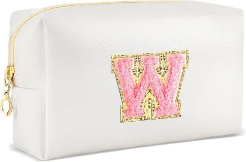 Vista 92 de URSKYTOUS Regalos para niñas, bolsa de maquillaje con inicial, bolsa de cosméticos personalizada con cremallera, bonita bolsa de aseo de viaje, Azul