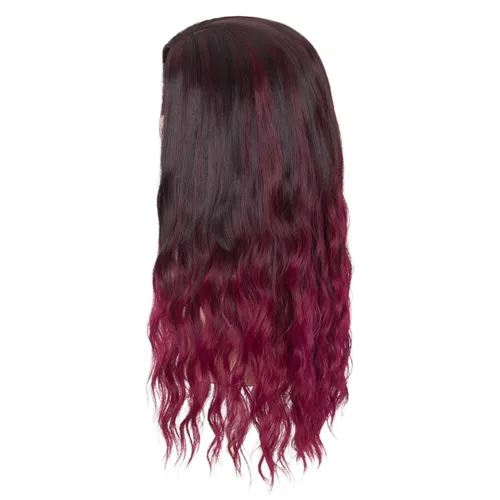 Vista 6 de MISS U HAIR Peluca larga ondulada para mujer, color negro natural degradado con morado y rosa, peluca de película de Halloween, peluca de fiesta