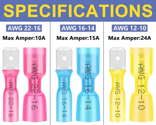 Vista 2 de haisstronica 200 conectores de pala hembra termorretráctiles azules, AWG 16-14, kit de terminlas de pala hembra termorretráctil, conectores