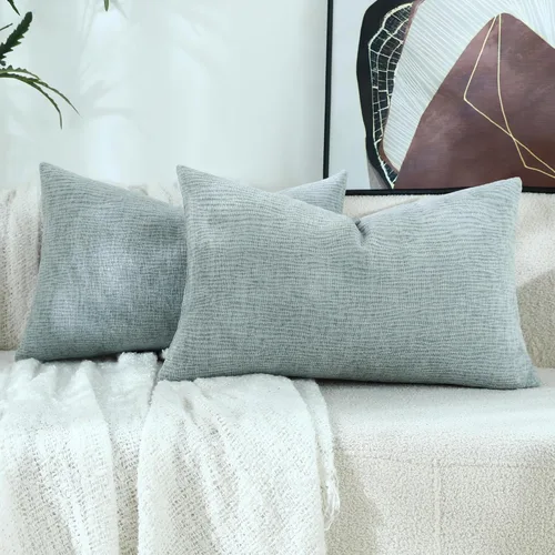 Vista 10 de Stellhome Juego de 2 fundas de almohada de felpilla azul gris de 16 x 16 pulgadas, fundas de cojín con textura de línea suave, decoración bohemia