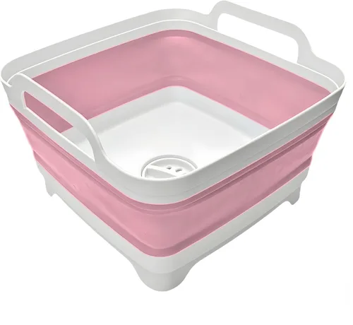Vista 9 de Lavabo plegable de 9 L, tina plegable con tapón de drenaje, lavabo plegable portátil, fregadero de campamento para lavar platos, lavandería y uso