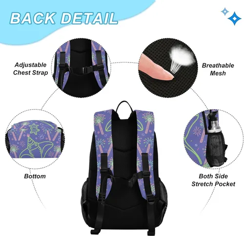 Vista 3 de Animal infantil Manta Ray Fuegos Artificiales Púrpura Mochila Para Niño Mochila Con Caja De Almuerzo Niños 10-12 mochilas y loncheras escolares