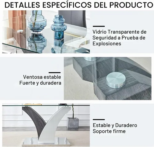 Vista 7 de NYEESS - Juego de mesa de comedor de cristal para 4, moderno juego de mesa de comedor de 63 pulgadas para 4