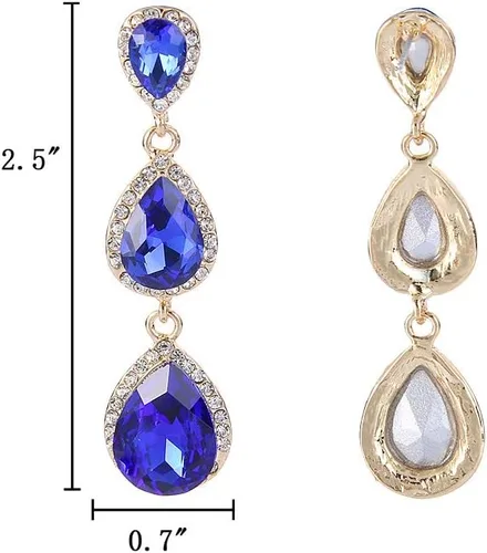 Vista 107 de EleQueen Pendientes de cristal austriaco en tono dorado para mujer, forma de pera de 2.5 pulgadas, color esmeralda