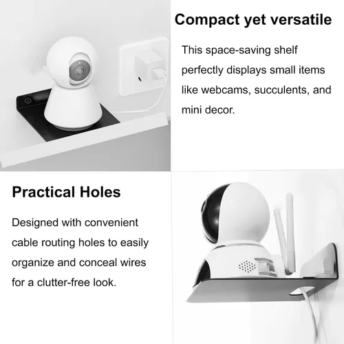 Vista 7 de Estante pequeño para pared, 5 pulgadas, estantes flotantes de metal para eco, cámaras, estantes de montaje en pared para altavoces pequeños