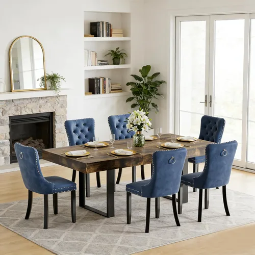 Vista 38 de Juego de mesa de comedor extensible de 5 piezas para 4, mesa de cocina de madera marrón de 63-78.7 pulgadas con 4 sillas acolchadas beige, juego