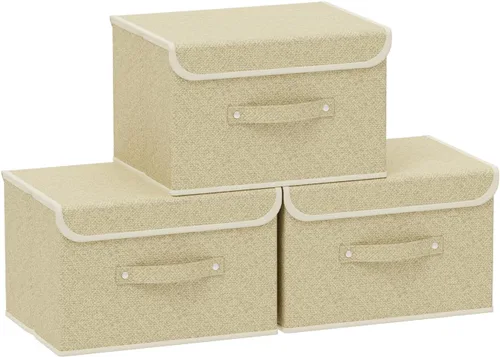 Vista 34 de Cajas de almacenamiento, contenedores de almacenamiento plegables con tapas, cestas de almacenamiento de tela de algodón y lino con asa