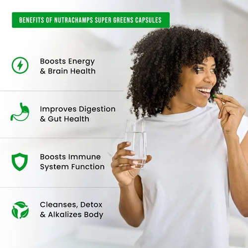 Vista 5 de Cápsulas orgánicas Super Greens – Suplemento diario de frutas y verduras – 150 pastillas de superalimentos verdes y rojos – más de 40 frutas
