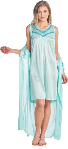 Vista 4 de Casual Nights Conjunto de bata y camisón de satén de 2 piezas para mujer