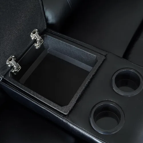 Vista 6 de Sofá seccional reclinable manual en forma de L para sala de estar Sofá modular modular de 109 pulgadas Sofá reclinable de piel sintética negra