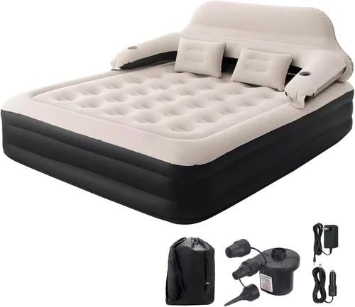 Vista 9 de DIMAR GARDEN Colchón de aire tamaño individual con cabecero y bomba, colchón hinchable cama inflable con almohadas