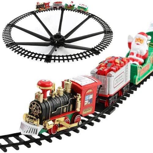 Vista 2 de Juego de tren de Navidad con pista de lujo y sonidos y luces brillantes, tren para niños para árbol de Navidad, juego de trenes eléctricos