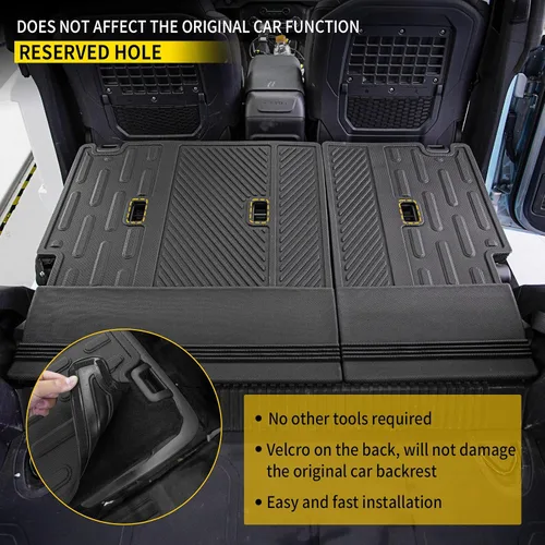 Vista 4 de Tapete de carga compatible con Ford Bronco 2021, 2022, 2023, 2024, 2025, protector de asiento trasero, forro de carga para maletero y accesorios
