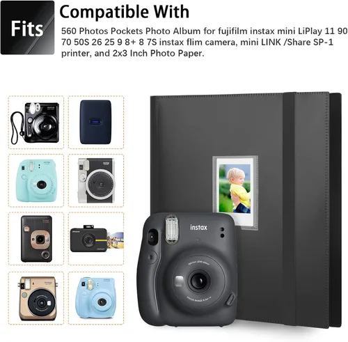 Vista 5 de Álbum de fotos de 560 bolsillos para cámara Fujifilm Instax Mini, cámara Polaroid, para cámaras instantáneas Fujifilm Instax 12 11 9 40 99 90 8 7
