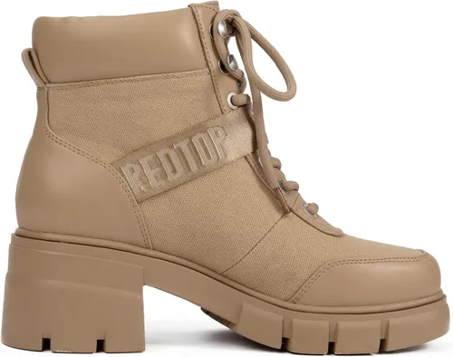 Vista 2 de REDTOP Botas de combate para mujer con suela de lengüeta gruesa, botas de tobillo con cordones y hebilla casual
