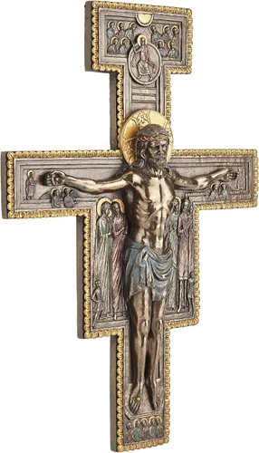Vista 3 de Placa decorativa de pared del crucifijo de San Damiano de 15,88 pulgadas, color bronce
