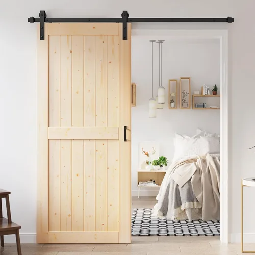 Vista 15 de Losa de puerta corrediza de madera de granero de 36 x 84 pulgadas (puerta doble de 18 x 84 pulgadas) con kit de herramientas de 6.6 pies, requiere