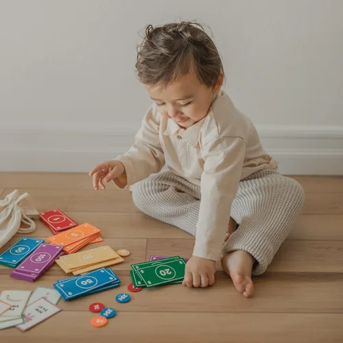 Vista 2 de Good Ground Juego de simulación para niños de fieltro educativo Montessori juguete dólares billetes monedas, billetera, juego de conteo para niños