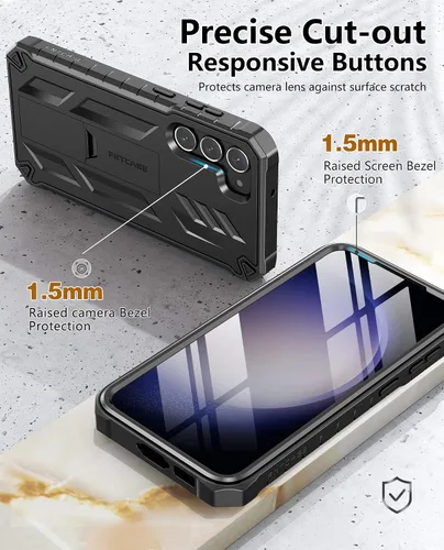 Vista 7 de FNTCASE Funda para Samsung Galaxy S23+Plus: funda protectora texturizada de doble capa y carcasa de TPU resistente con soporte Protección contra