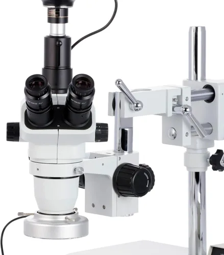 Vista 5 de AmScope ZM-4TNW3-80AM-5M Microscopio Digital Profesional Trinocular Estéreo, Oculares EW10x y EW25x, Ampliación 2X-225X, Objetivo de Zoom