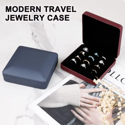 Vista 5 de Caja organizadora de anillos de joyería, pequeña caja de joyería de viaje, estuche portátil de almacenamiento de anillos, caja de soporte de bandeja