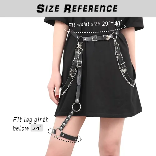 Vista 6 de WERFORU Cinturón punk de piel sintética para mujer con cadena, cinturón gótico de roca con ligas de pierna