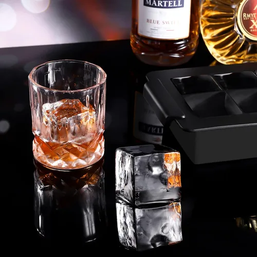 Vista 3 de Ticent Bandejas de cubitos de hielo (juego de 2), molde de silicona para bolas de hielo con forma de esfera para whisky con tapas y moldes cuadrados